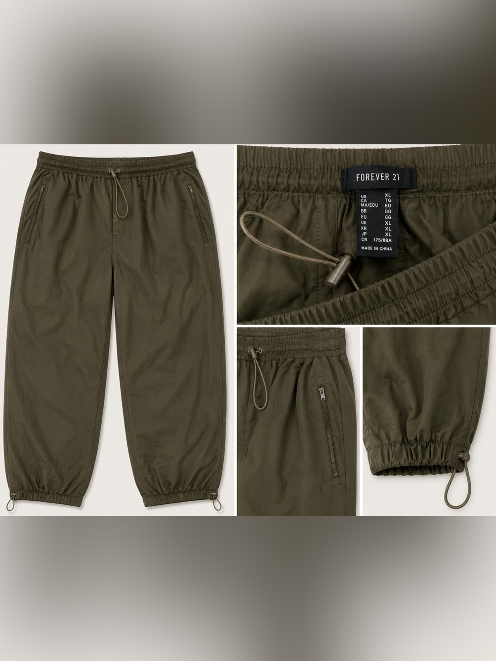 Forever 21 Olive Drawstring Joggers with Elastic Waist